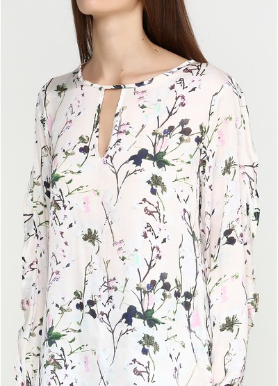 Бежевая цветочной расцветки блузка с длинным рукавом Frontrow демисезонная