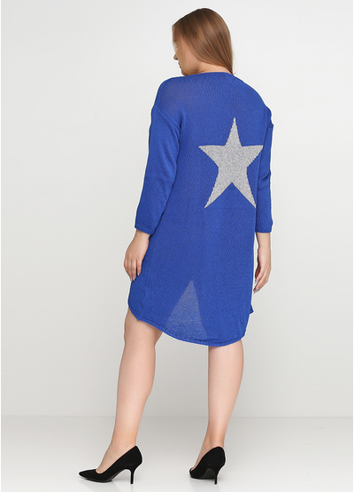 Синее платье короткое Dins Tricot с геометрическим узором