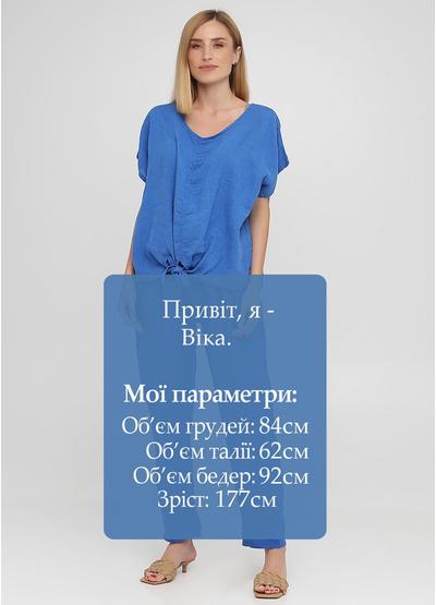 Костюм (блуза, брюки) Made in Italy брючный однотонный синий кэжуал лен