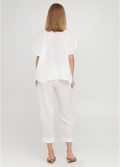 Костюм (блуза, брюки) Made in Italy брючный однотонный белый кэжуал лен