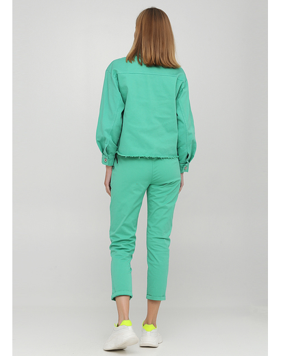 Костюм (куртка, брюки) New Collection брючный однотонный зелёный кэжуал хлопок