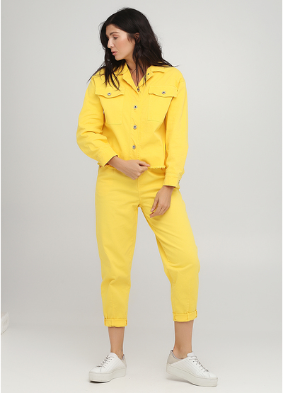 Костюм (куртка, брюки) New Collection брючный однотонный жёлтый кэжуал хлопок